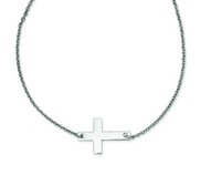 Stainless Steel Polished Sideways Cross Necklace