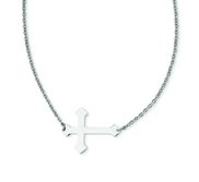 Stainless Steel Polished Sideways Cross 18in Necklace