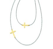 Yellow Plated Stainless Steel Double Sideways Cross Layered Necklace