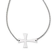 Stainless Steel Polished Sideways Cross Necklace