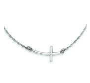 Sterling Silver Large Sideways Curved Cross Necklace