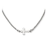 Stainless Steel Polished Sideways Cross 18in Necklace