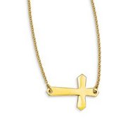 Stainless Steel  Gold Plated Sideways Cross 16in Necklace