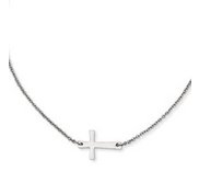 Stainless Steel Polished Sideways Cross Necklace