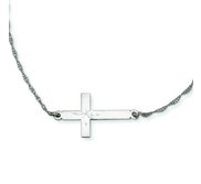 Sterling Silver Large Diamond Cut  Sideways Cross Necklace