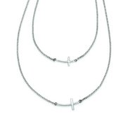 Sterling Silver Two Layer Small Sideways Curved Cross Necklace