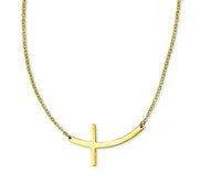 Stainless Steel Yellow Plated Sideways Cross 18in Necklace