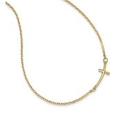 14k Yellow Gold Small Sideways Curved Cross Necklace