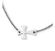 Stainless Steel Polished Sideways Cross Necklace