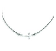 Sterling Silver Small Sideways Curved Cross Necklace