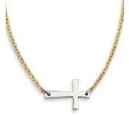 Stainless Steel Yellow Gold Plated Chain Sideways Cross 17  Necklace