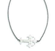 Brush and Polished Stainless Steel Sideways Cross Flames Necklace