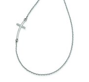 14k White Gold Large Sideways Offset Curved Cross Necklace