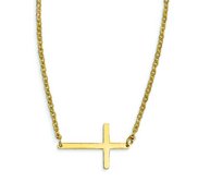 Stainless Steel Yellow Plated Sideways Cross 18in Necklace