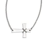 Stainless Steel Sideways Cross w Chain Necklace