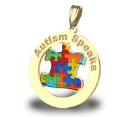 Autism Awareness Round Coutout Color Puzzle Piece Pendant