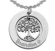 Personalized Round Family Tree Pendant with Birthstone   Name