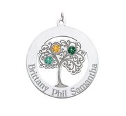 Personalized Family Tree Pendant with 3 Names and Birthstones