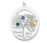 Personalized Family Tree Pendant with 4 Names and Birthstones