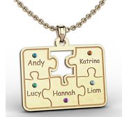 Personalized Family Five Piece Jigsaw Puzzle Pendant w  Birthstones