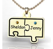 Personalized Family Two Piece Jigsaw Puzzle Pendant with Birthstones