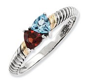 Sterling Silver   14k Gold Antiqued Mother s Ring w  Two Trillion Birthstones