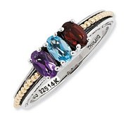 Sterling Silver   14k Gold Antiqued Mother s Ring w  Three Birthstones