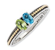 Sterling Silver   14k Gold Antiqued Mother s Ring w  Two Birthstones