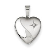 Sterling Silver Baby Polished Heart Locket with Genuine Diamond