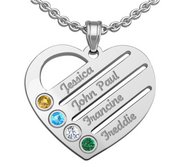 Personalized Heart Family Tree Pendant With 4 Birthstones   Names