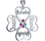 Personalized Heart Cut Out with Pendant With Four Birthstones   Names