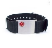 Stainless Steel Men s Black Nylon Medical ID Bracelet