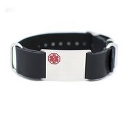 Stainless Steel Men s Black Leather Medical ID Bracelet