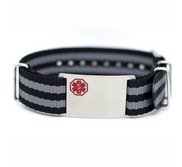 Stainless Steel Men s Black   Gray Nylon Medical ID Bracelet