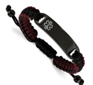 Stainless Steel Polished Black and Red Nylon Medical ID Bracelet