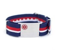 Stainless Steel Men s Blue  Red   White Nylon Medical ID Bracelet