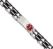 Stainless Steel Black Rubber Red Enamel 8 25in Medical Bracelet