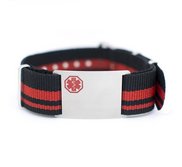 Stainless Steel Men s Black   Red Nylon Medical ID Bracelet