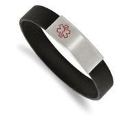 Stainless Steel Brushed with Black Enamel Silicone Stretch Medical ID Bracelet