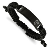 Stainless Steel Polished Black Nylon Adjustable Medical ID Bracelet