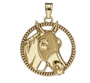 RaceHorse with Blinder Mask on a Round Rope Frame Horse Jewelry Pendant or Charm