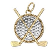 Two Tone Golf Ball   Clubs Round Rope Frame Golf Jewelry Pendant or Charm