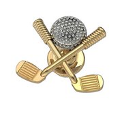 Two Tone Golf Ball with Crossed Clubs Tie Tac Golf Jewelry