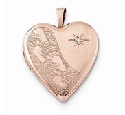 Rose Gold Plated Footprints Heart Photo Locket with Diamond