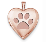 Rose Gold Plated  Dog Paw Print  Heart Photo Locket