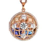 Rose Gold Round Photo Locket with Cubic Zirconias with Chain Included