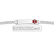 14K White Gold Medical ID Bracelet w  Curb Chain with Enamel