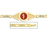 14K Gold Medical ID Bracelet w  Figaro Chain with Enamel