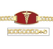 14K Gold Medical ID Bracelet w  Curb Chain with Enamel