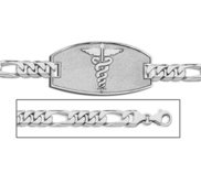 Sterling Silver Medical ID Bracelet w  Figaro Chain